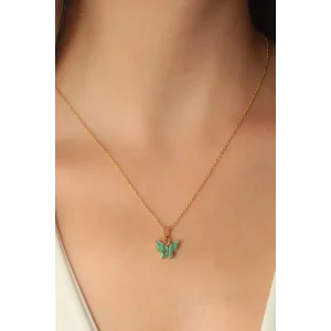 Gold Yeşil Renk Kelebek Figür Kadın Kolye