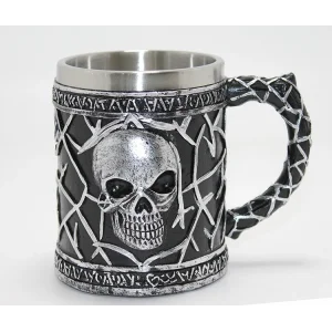 Gotik Kurukafa 3D Kabartmalı Paslanmaz Çelik Kupa Bardak