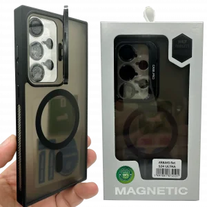 (Gri) iPhone 15 Pro Max – Kılıf Standlı Camera Lensli Magsafe Wireless Şarj Özellikli