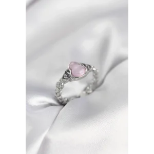 Gümüş Renk Pembe Damla Model Kadın Yüzük