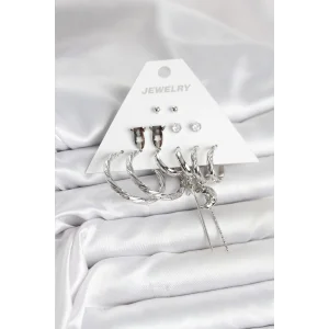 Gümüş Renk Pirinç 6lı Kadın Küpe Seti