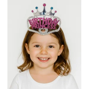 Gümüş Renk Taç Üzeri Pembe Birthday Prenses Yazılı Çocuk Parti Tacı 11X12cm