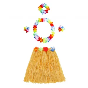 Turuncu Hawaii Seti - Kolye, Etek, Taç ve Bileklik