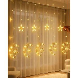 Hilal Yıldız Perde LED Işık 2 Modlu Sıcak Beyaz Dekoratif Aydınlatma