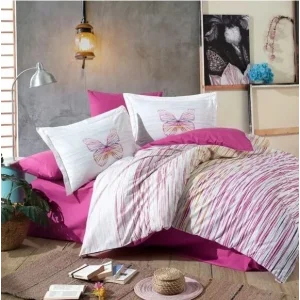 Hobby Kingsize Poplin Nevresim Eldora Fuşya