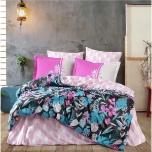 Hobby Kingsize Poplin Nevresim Monstera Fuşya