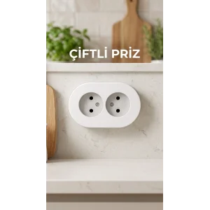 İkili Beyaz Topraklı Sıva Üstü Priz - Modern Elektrik Çiftli Priz