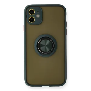 İphone 11 Kılıf Montreal Yüzüklü Silikon Kapak - Yeşil