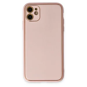 İphone 12 Kılıf Coco Deri Silikon Kapak - Pudra