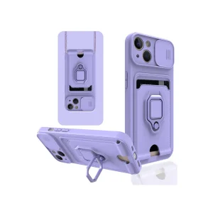 İphone 13 Kılıf Zuma Kartvizitli Yüzüklü Silikon - Lila