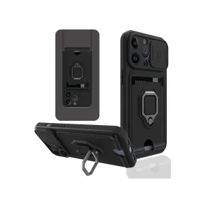 İphone 13 Pro Kılıf Zuma Kartvizitli Yüzüklü Silikon - Siyah