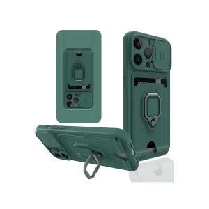 İphone 13 Pro Kılıf Zuma Kartvizitli Yüzüklü Silikon - Yeşil