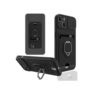 İphone 14 Plus Kılıf Zuma Kartvizitli Yüzüklü Silikon - Siyah