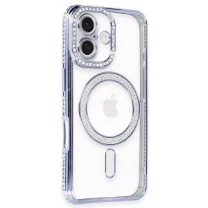 İphone 16 Kılıf Joke Simli Magneticsafe Kılıf - Mavi