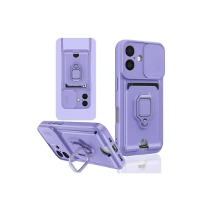 İphone 16 Kılıf Zuma Kartvizitli Yüzüklü Silikon - Lila