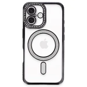 İphone 16 Plus Kılıf Joke Simli Magneticsafe Kılıf - Siyah