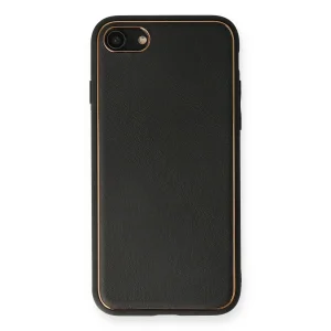 İphone 7 Kılıf Coco Deri Silikon Kapak - Siyah