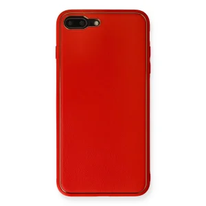 İphone 7 Plus Kılıf Coco Deri Silikon Kapak - Kırmızı