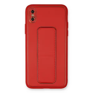 İphone Xs Max Kılıf Coco Deri Standlı Kapak - Kırmızı