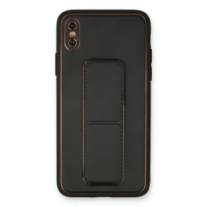 İphone Xs Max Kılıf Coco Deri Standlı Kapak - Siyah