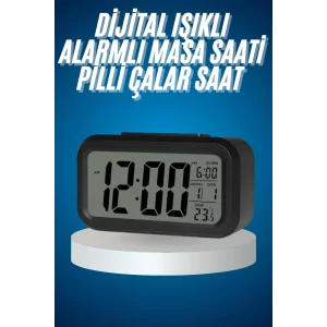 Işıklı Dereceli Masa Ofis Saati Alarmlı Termometre Takvim Çalar Saat