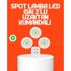 Kablosuz 3 Lü Spot Led Lamba Seti Uzaktan Kumandalı Enerji Tasarruflu Aydınlatma