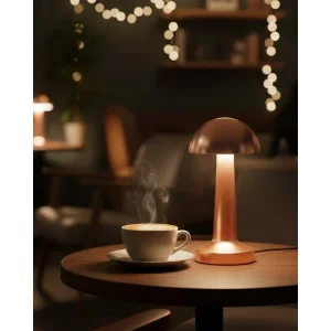 Kablosuz Dokunmatik Masa Lambası 3 Işık Modlu USB Şarjlı Bronz