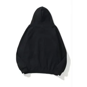 Kadın Kapüşonlu Kanguru Cepli 3 İplik Pamuklu Düz Hoodie Sweatshirt - Siyah