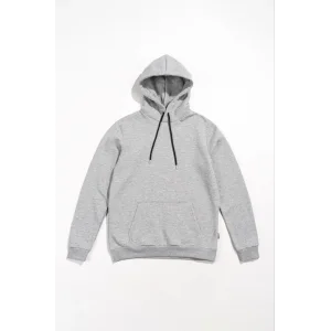 Kadın Kapüşonlu Kanguru Cepli 3 İplik Pamuklu Oversize Hoodie Sweatshirt -  Gri