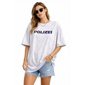 Kadın Asit Yıkamalı Oversize Tişört ön ve Arkası Baskılı %100 Pamuk Street Style T-Shirt - Beyaz