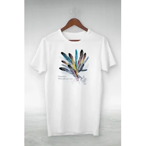 Kadın Baskılı T-Shirt Kısa Kol Bisiklet Yaka Oversize Rahat Kalıp Tişört - Beyaz