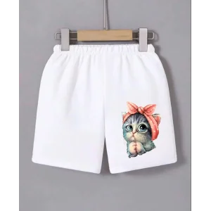 Kadın Beli Lastikli Baskılı Mini Şort - Beyaz