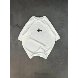 kadın Bisiklet Yaka Baskılı Oversize  Kısa kol T-Shirt - Beyaz