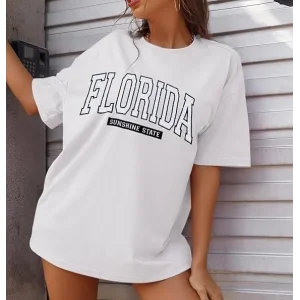 Kadın Bisiklet Yaka Baskılı T-shirt - Beyaz