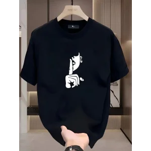 Kadın T-Shirt Bisiklet Yaka Kısa kol Baskılı Tişört - Siyah