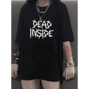 Kadın T-shirt Bisiklet Yaka Oversize Kısa Kollu Tişört - Siyah