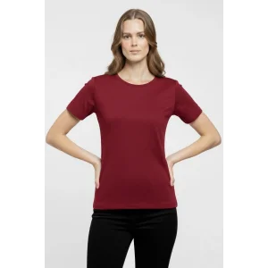 Kadın T-Shirt Bisiklet Yaka Slim Fit Likralı Tişört Yazlık Basic Body - Bordo