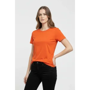 Kadın T-Shirt Bisiklet Yaka Slim Fit Likralı Tişört Yazlık Basic Body - Turuncu
