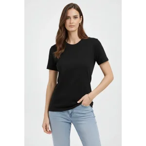 Kadın Bisiklet Yaka Tişört Regular Kalıp Basic Pamuklu Günlük Kullanım T-shirt - Siyah