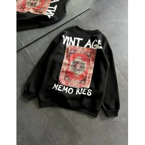 Kadın Bisiklet Yaka 3 İplik pamuklu Baskılı Oversize SweatShirt - Siyah