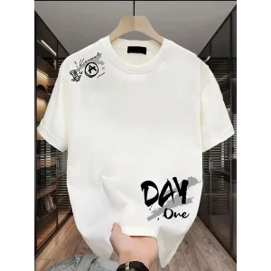 Kadın Kısa Kol Yazlık Tişört Bisiklet Yaka Baskılı Oversize T-Shirt - Beyaz