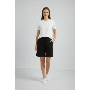 Kadın Dokuma otoban Şort Beli Lastikli Bağcıklı Cepli Kesim Şort - Siyah