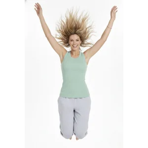 Kadın Fitilli Atlet Sıfır Yaka Slim Fit Arka Baskılı Spor Atlet - Mint Yeşili