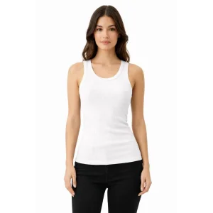 Kadın Fitilli Likralı Kaşkorse Atlet Vücuda Oturan Basic Şıklık - Beyaz