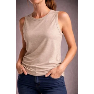 Kadın Flamlı Kumaş Sıfır Kolsuz Atlet Basic Spor Üst, Günlük ve Fitness Kullanımına Uygun - Taş