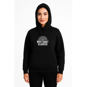 Kadın Oversize Kapüşonlu Cepli Baskılı 3 İplik Pamuklu Hoodie Sweatshirt - Siyah