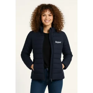 Kadın Mikro Su İtici Kapitone Baskılı Astarlı Fermuarlı Bomber Mont - Lacivert