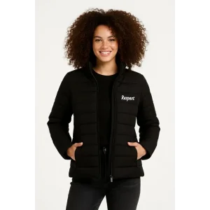 Kadın Mikro Su İtici Kapitone Baskılı Astarlı Fermuarlı Bomber Mont - Siyah