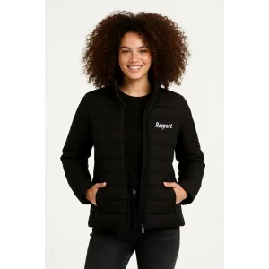 Kadın Mikro Su İtici Kapitone Baskılı Astarlı Fermuarlı Bomber Mont - Siyah