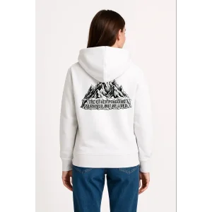 Kadın 3 İplik Pamuklu Kapüşonlu Hoodie Sweatshirt Nihilist Penguen Baskılı - Beyaz